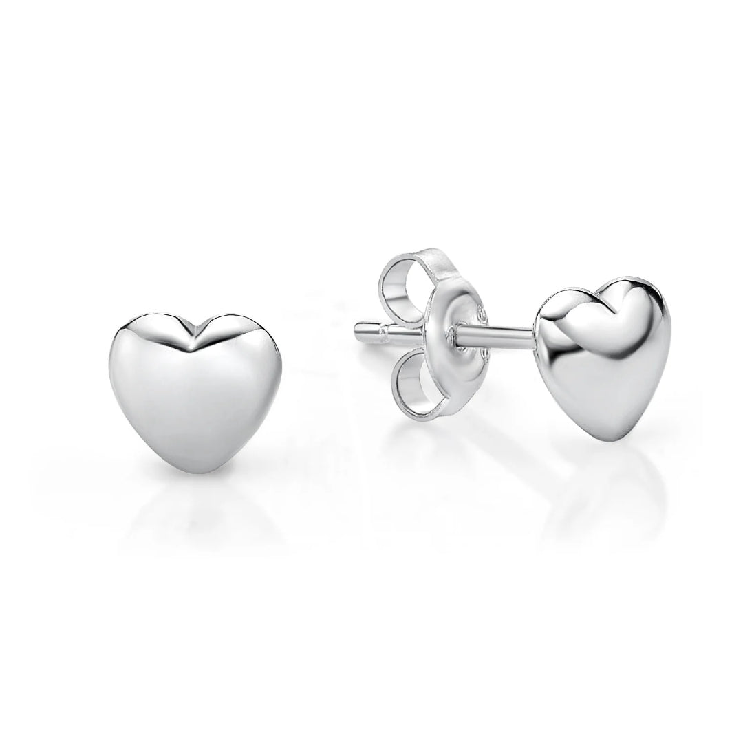 3d Love Heart Stud Earrings in Sterling Silver