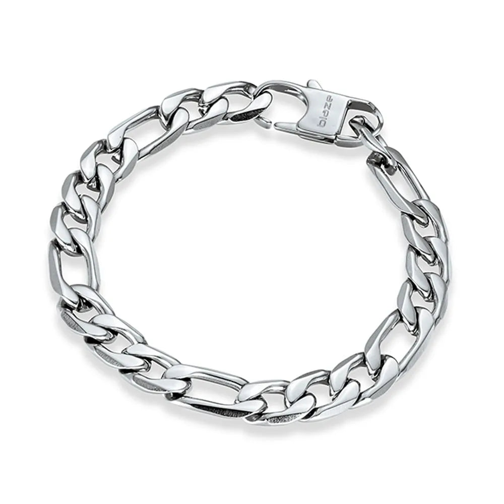 Men’s 10MM Blaze stainless steel Figaro bracelet – 22CM length, polished finish