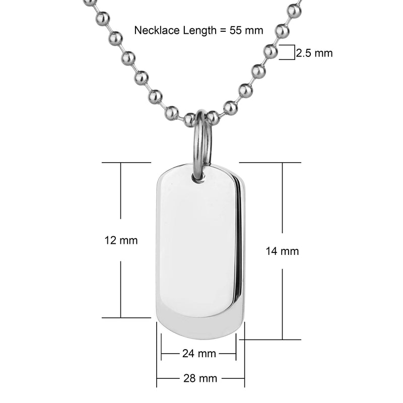 Men's Double Steel Engraved Dog Tag Necklace Dimensions