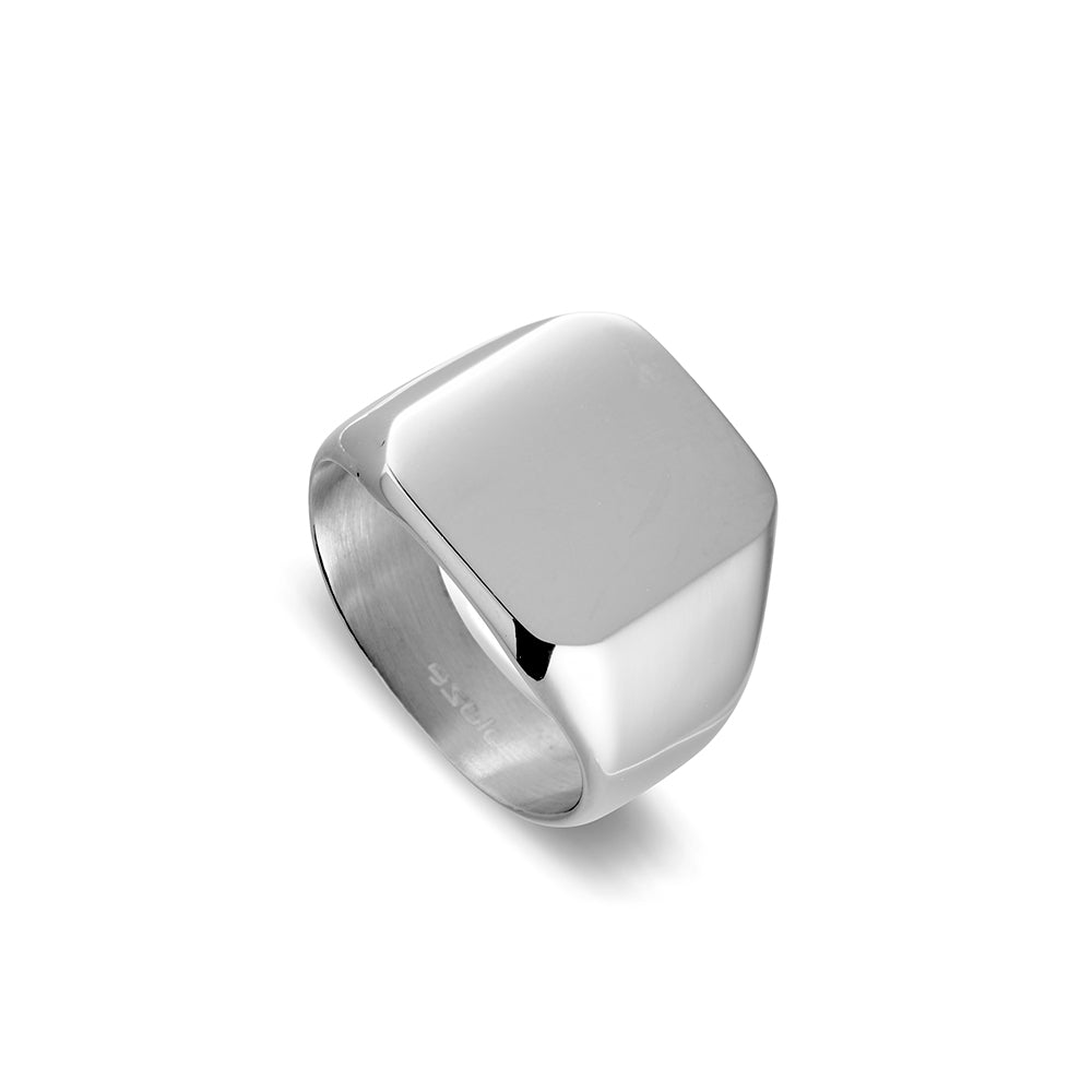 Mens steel square signet ring add engraving 