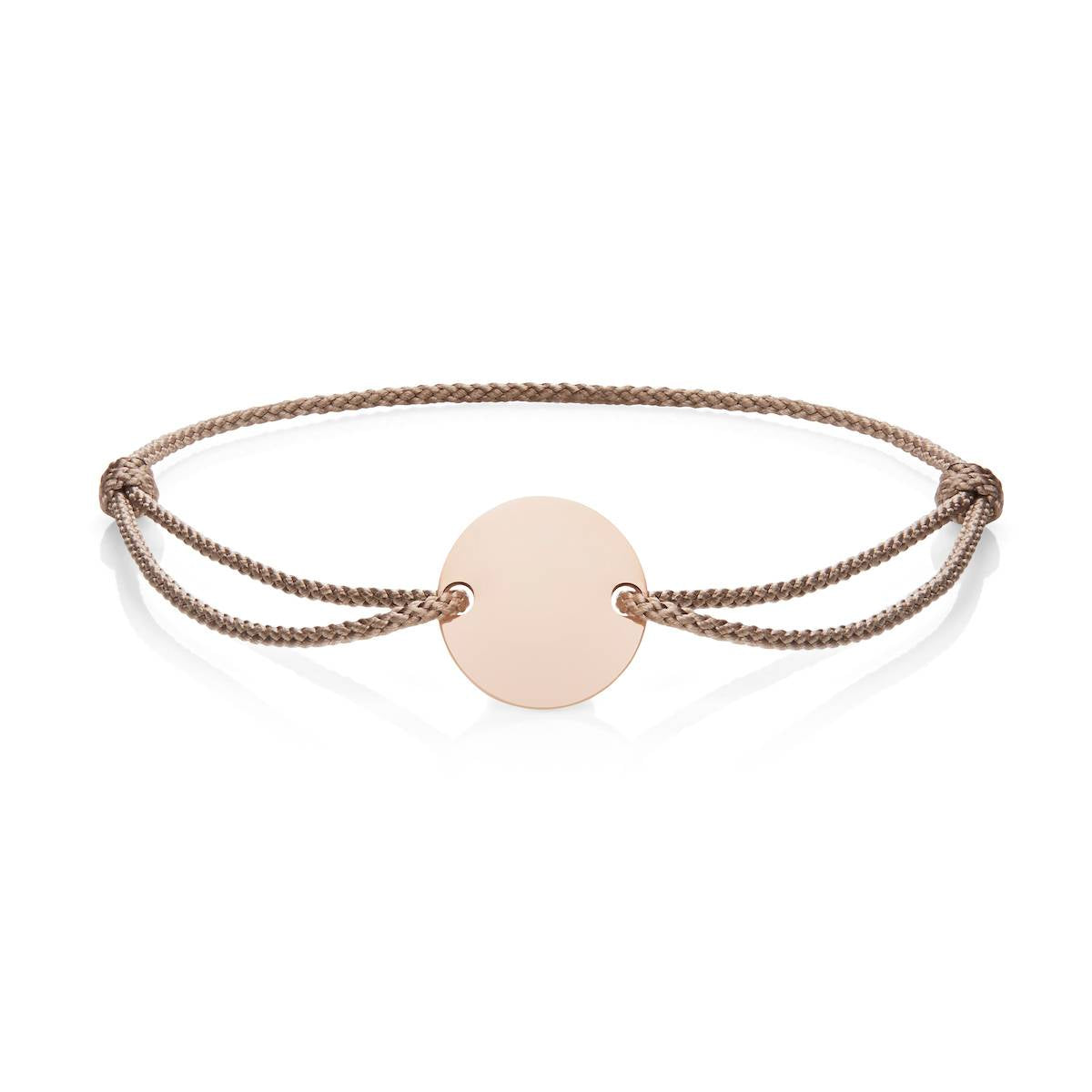 Natural Cord & Rose Gold Engraved Disc Bracelet