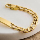personalised figaro link bracelet with ID plate that can be engraved back or front