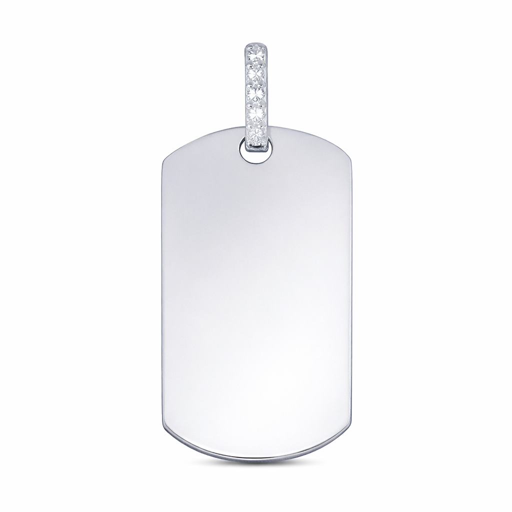 sterling silver dog tag pendant with CZ bail engrave both sides