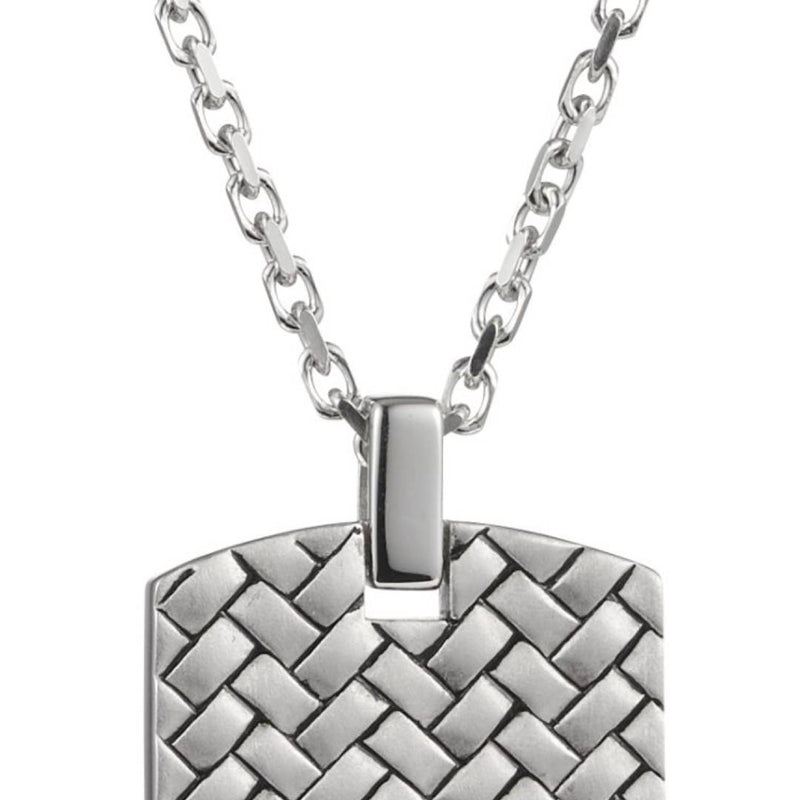 personalise this weave pattern mens dog tag pendant with chain made from sterling silver