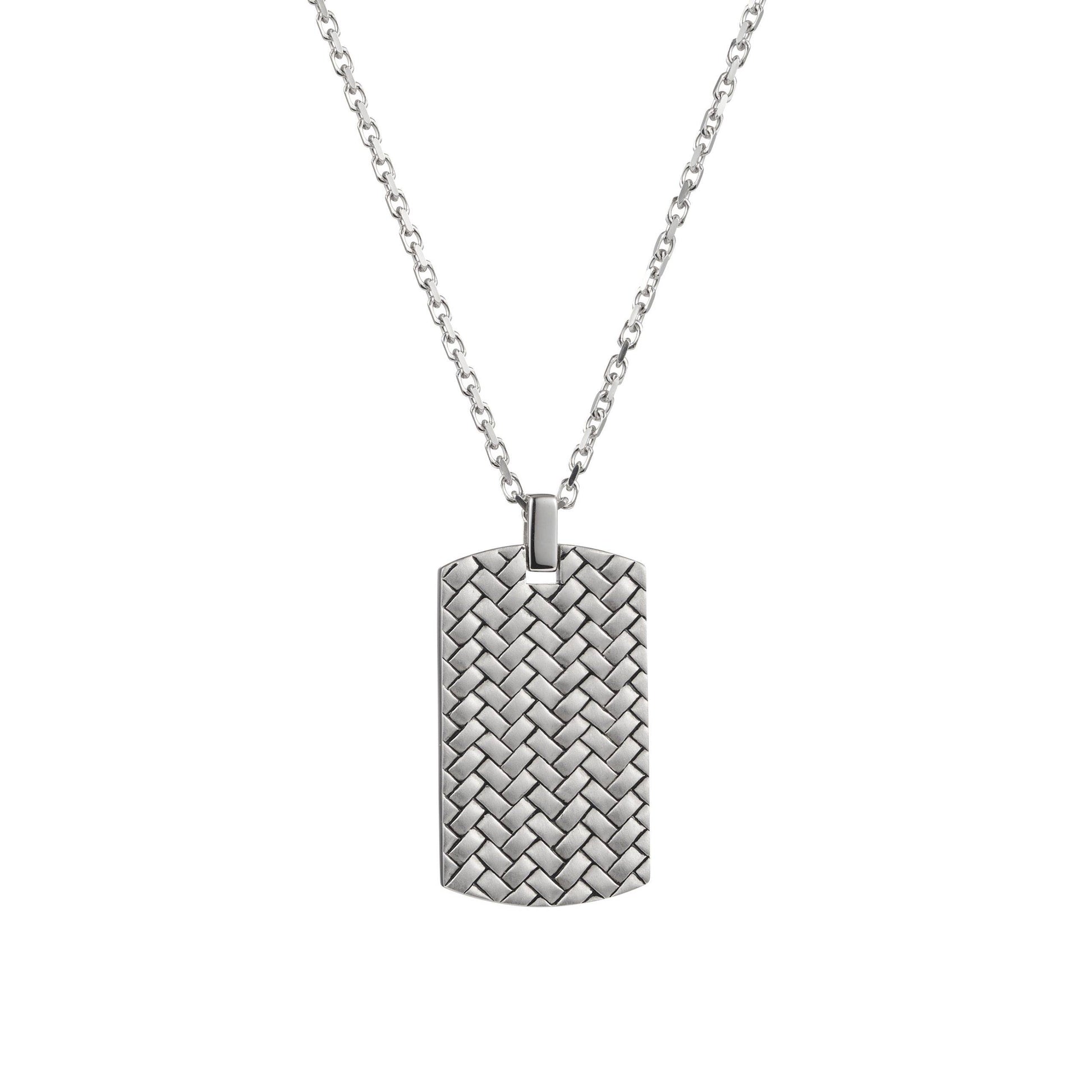 STERLING SILVER WEAVE PATTERNED DOG TAG + CHAIN