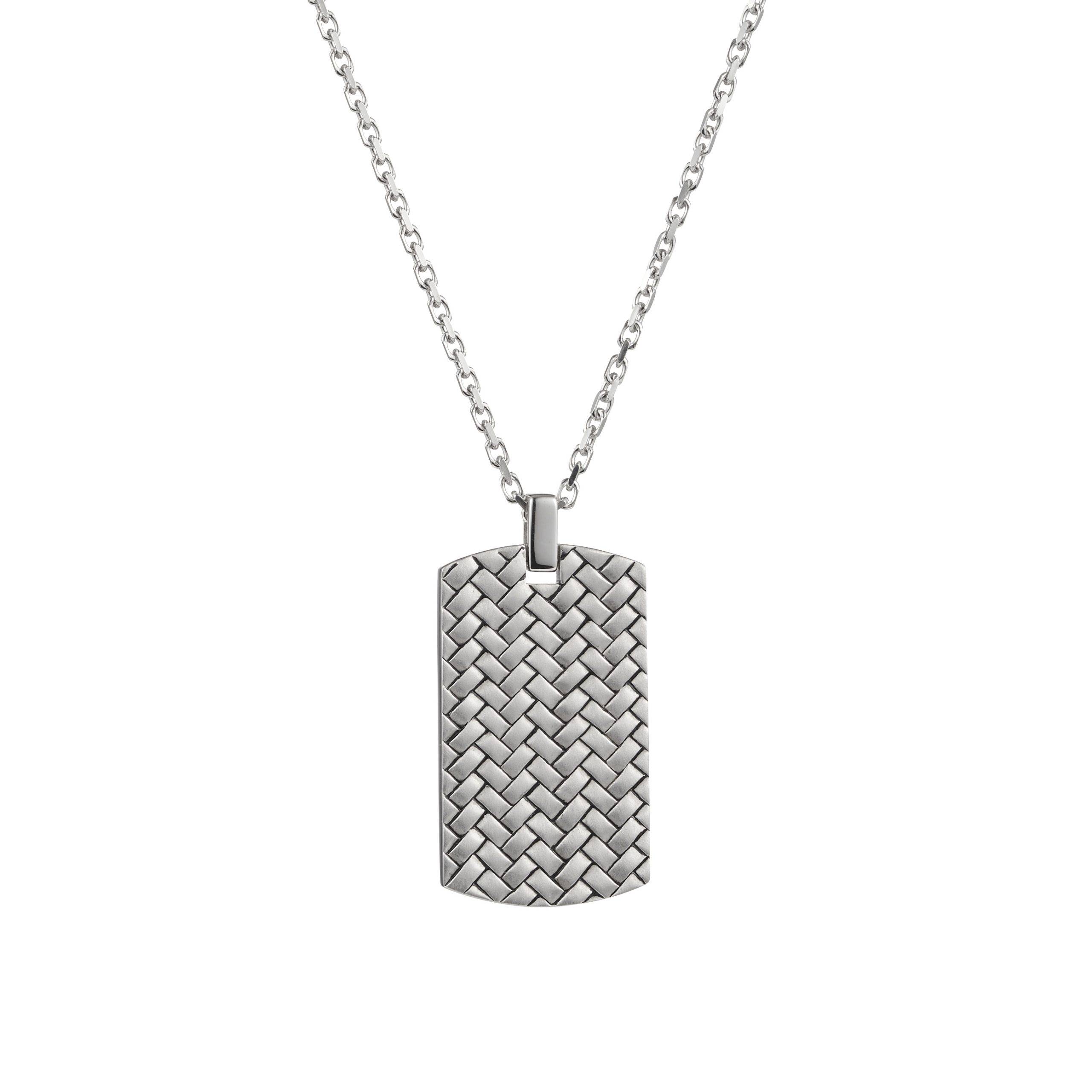 STERLING SILVER WEAVE PATTERNED DOG TAG + CHAIN