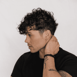 ENGRAVED MEN’S BLACK LEATHER AND BEAD BRACELET