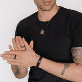 MENS BLACK STEEL ENGRAVED RING