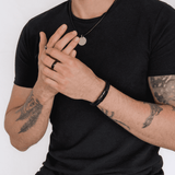 ENGRAVED MEN’S BLACK LEATHER BRACELET