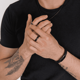 MENS BLACK STEEL ENGRAVED RING