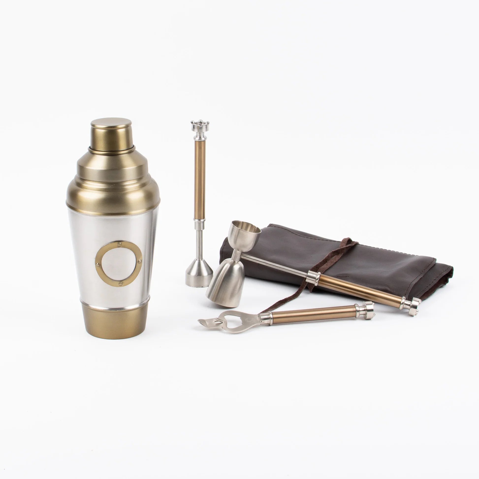 Engraved cocktail shaker and bar tool kit 