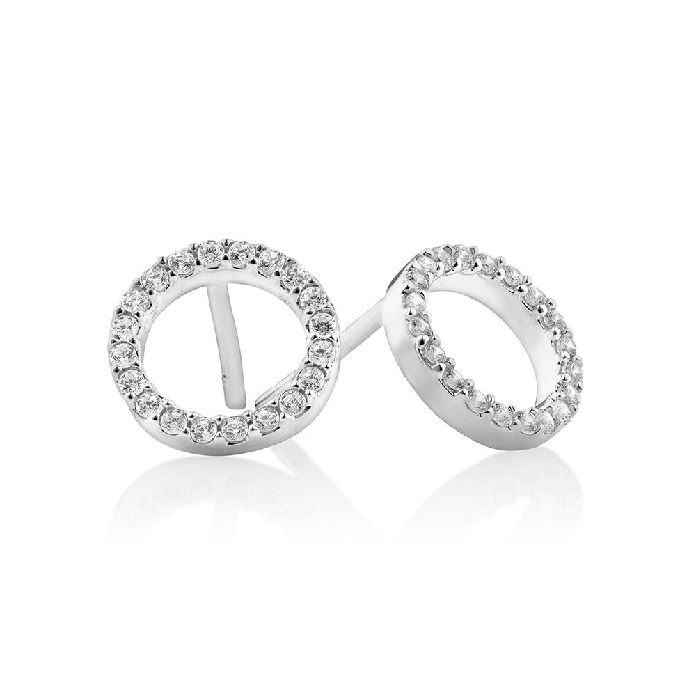 Sterling silver open circle cubic zirconia stud earrings