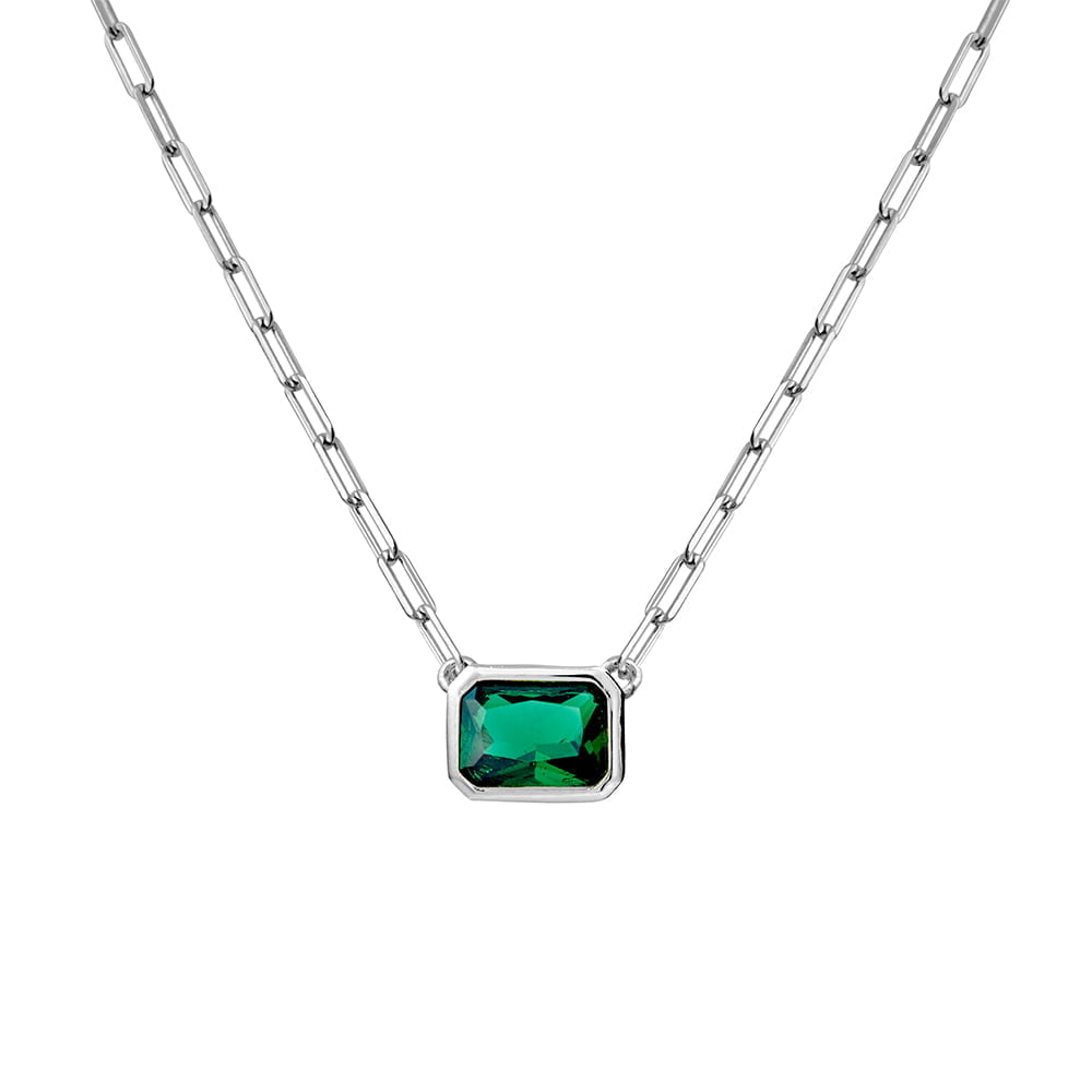 Sterling Silver Necklace with emerald CZ Pendant