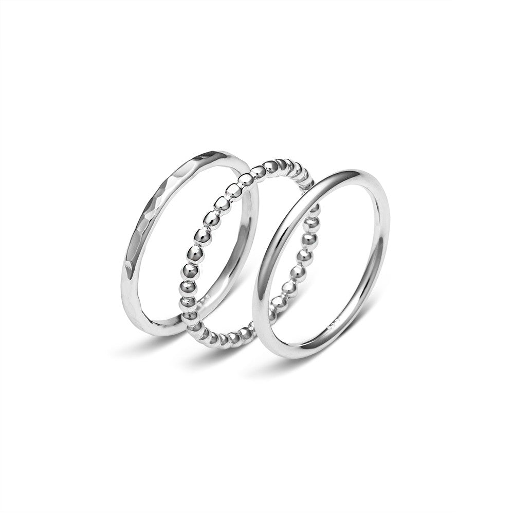 Sterling silver ball, hammered and plain 3 ring set