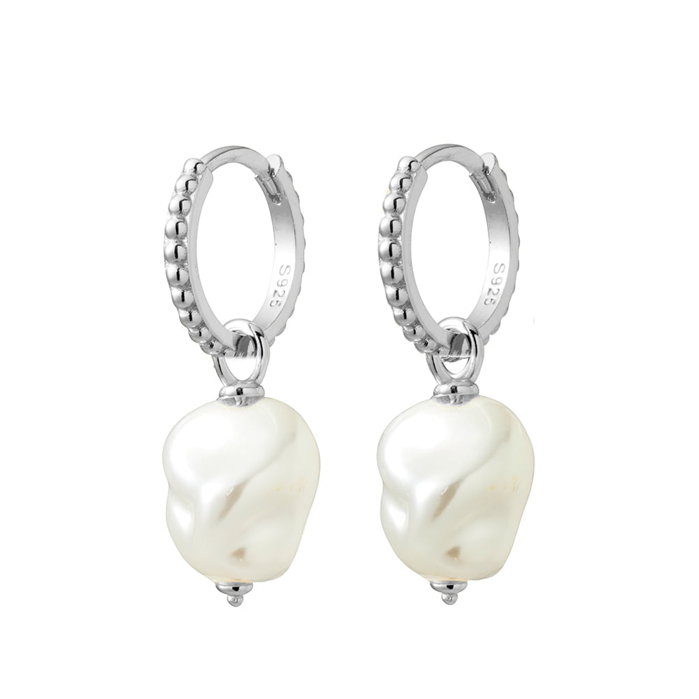 Sterling silver huggie earrings with removable pearl charm