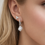 Sterling silver huggie earrings with removable pearl charm