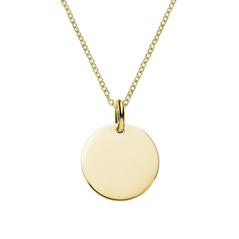 engraved yellow gold disc necklace