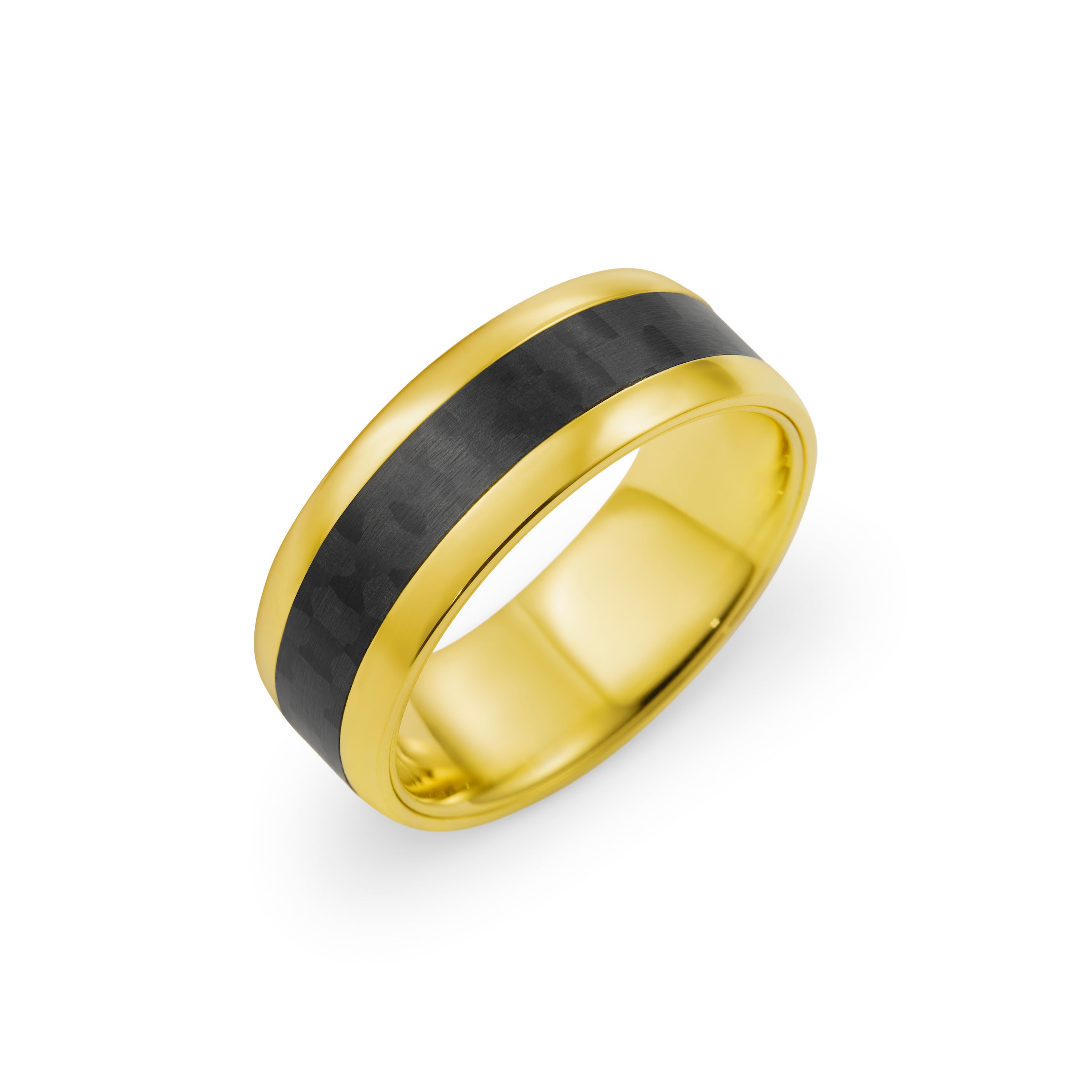 Personalised Gold Plated Steel Men’s Ring with Carbon Fibre Inlay