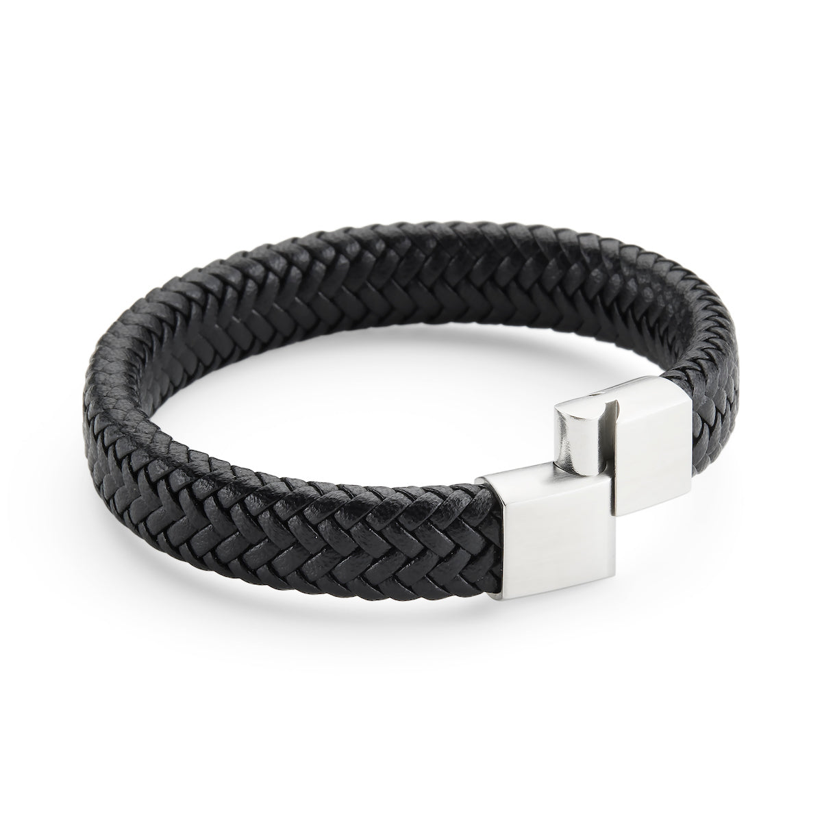 Engraved Mens Black Braided Leather Bracelet - Main Image