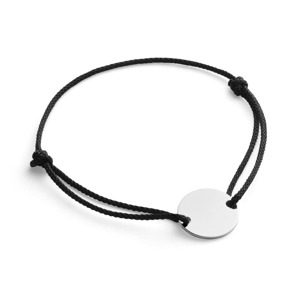 black cord bracelets with engraved disc pendant