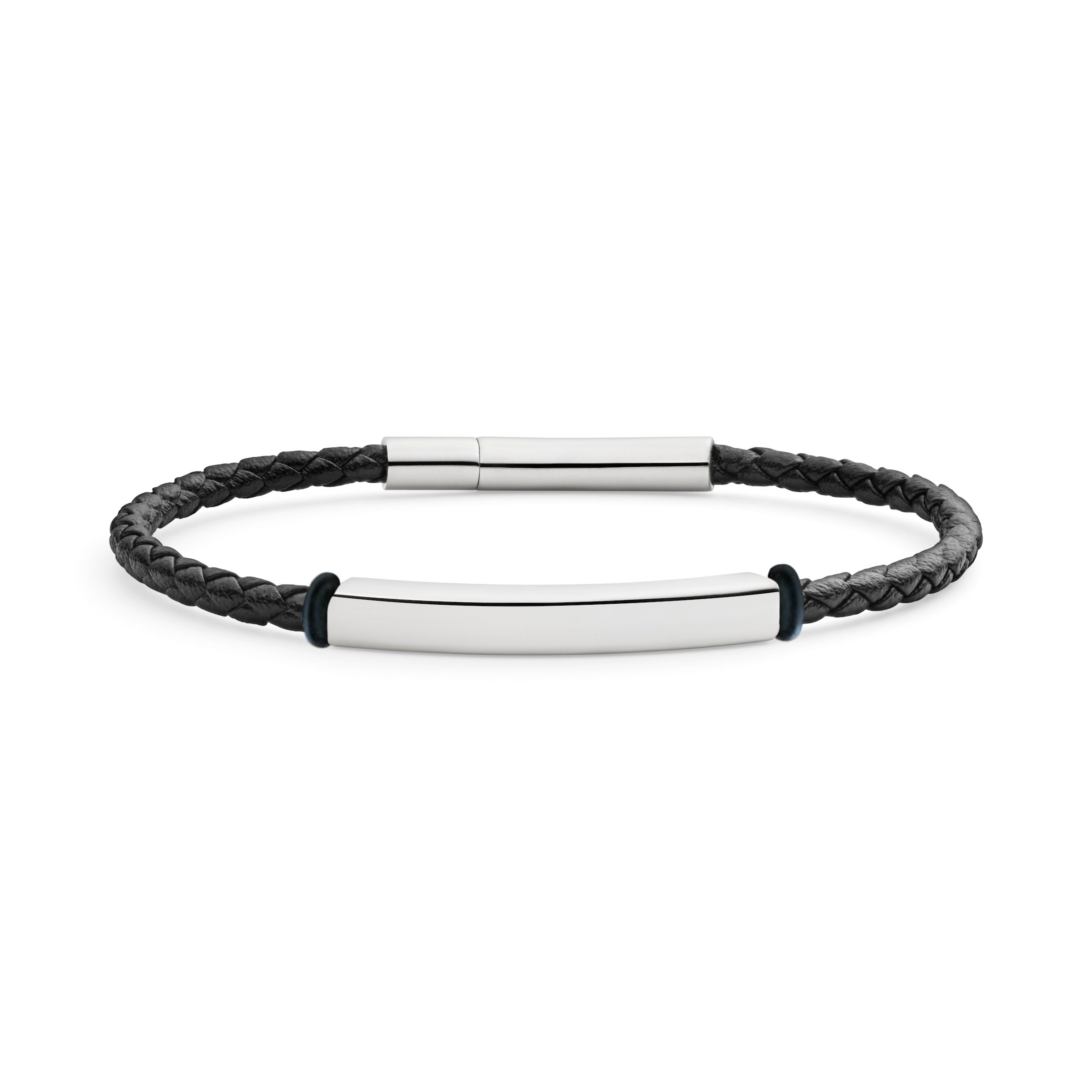 Engraved Woven Leather Bracelet — Silver Steel Edition