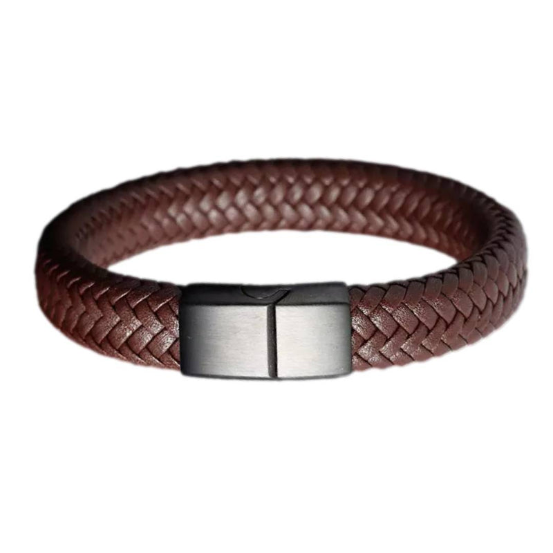 brown braided leather bracelet can be engraved