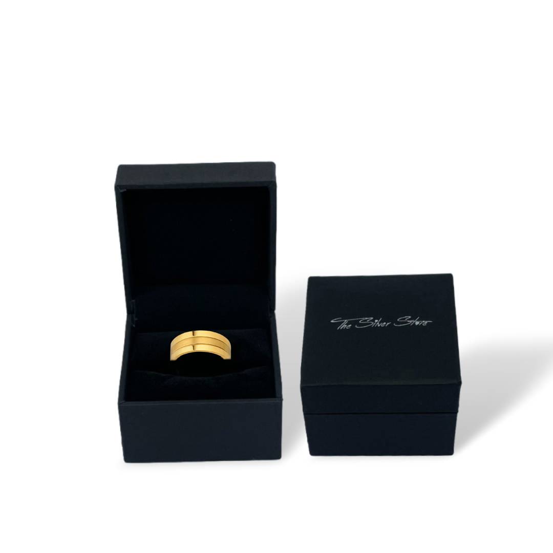 engraved this brushed gold steel ring in gift box