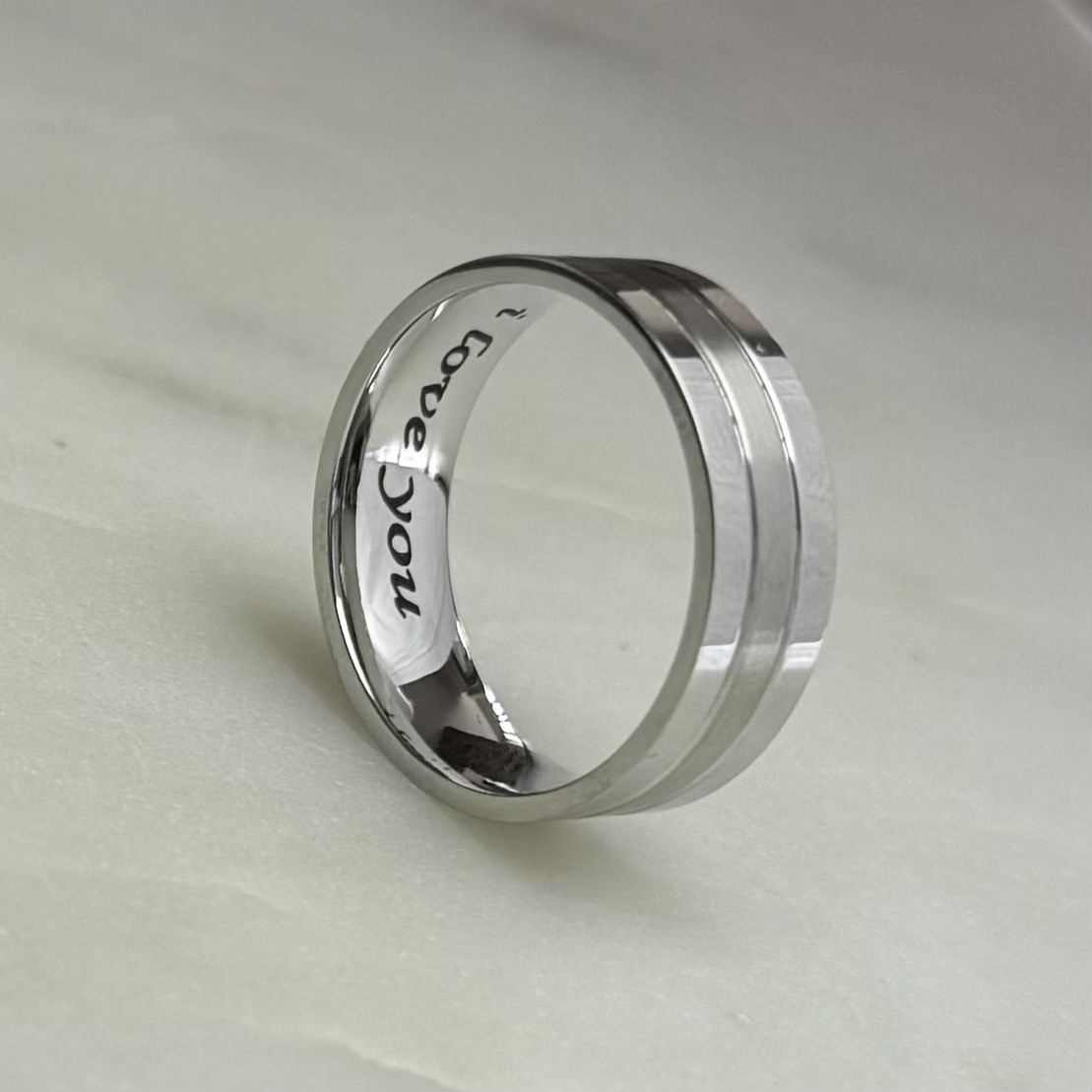 mens brushed steel ring with i love you engraved inside the band
