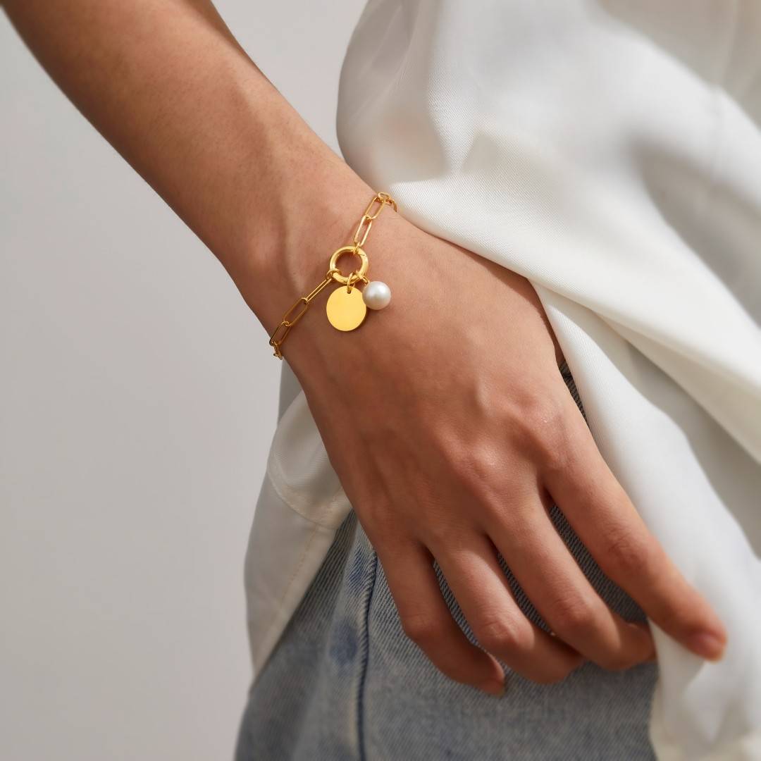 Paper Clip Chain Charm Bracelet - Main Image