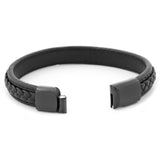 Engraved Men's Black Leather Bracelet