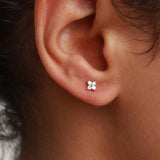 clear cubic zirconia flower stud earring wih sterling silver