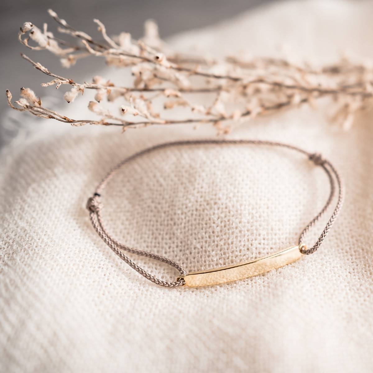 Natural Cord Engraved Yellow Gold ID Bracelet