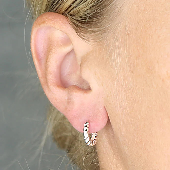 croissant twist hug earring hoop 14mm sterling silver