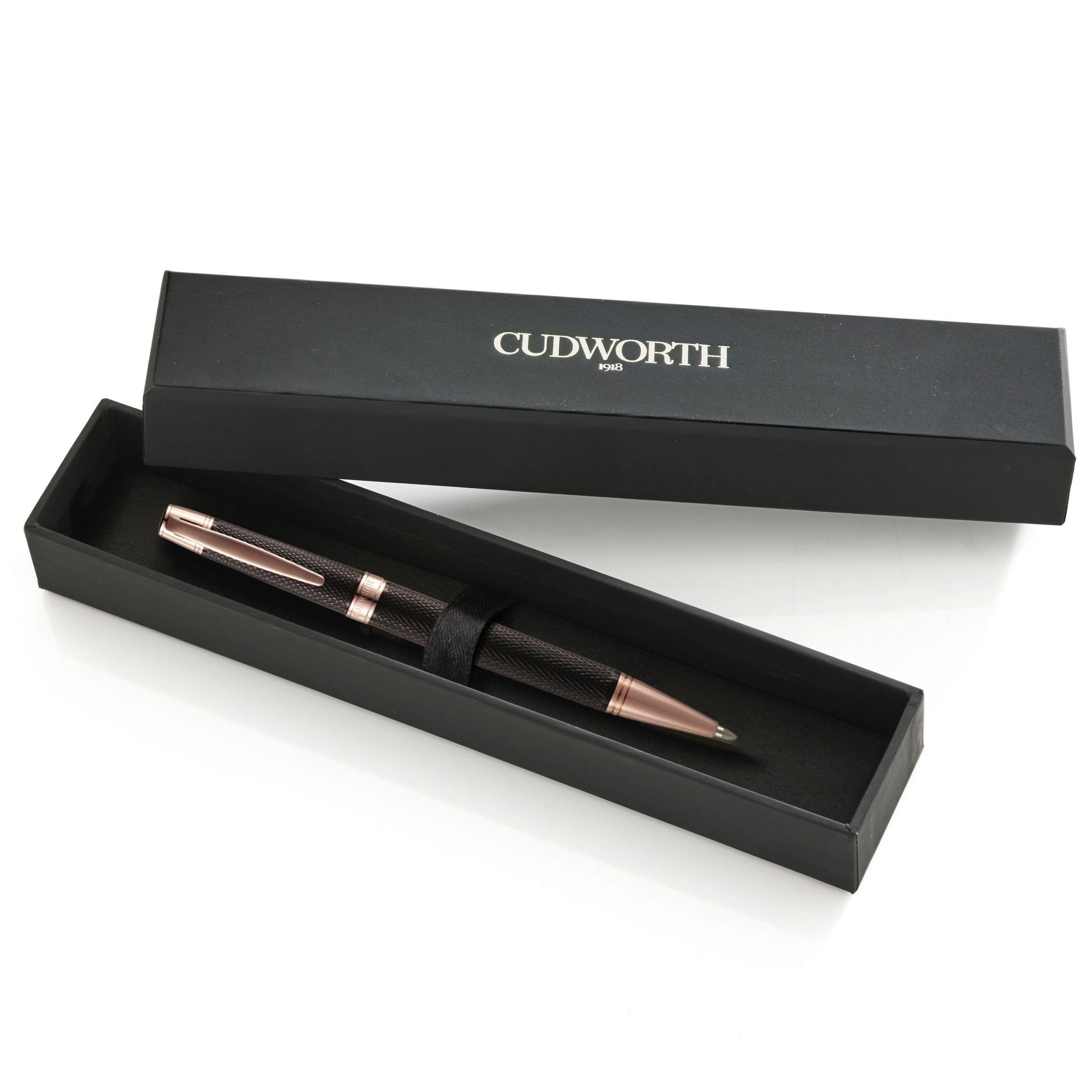 cudworth engraved rose gold and black pen