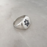 mens sterling silver cushion square with rounded corners signet ring engraved with paw print