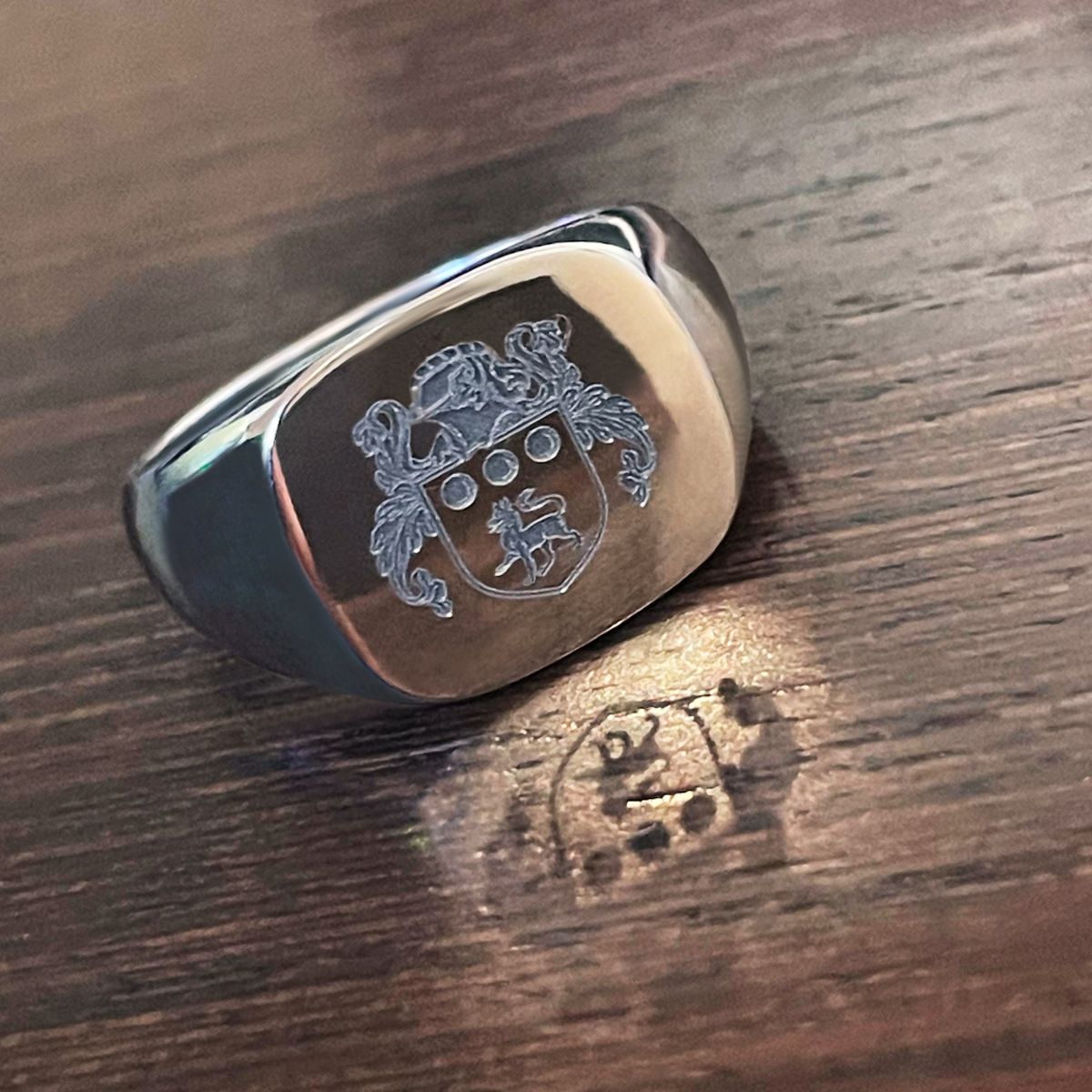 mens signet ring engrave with family crest