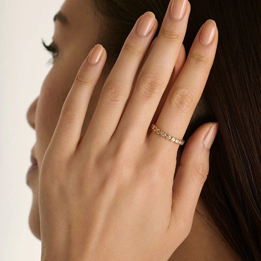 Sterling silver polished finish thin multi bezel set CZ ring