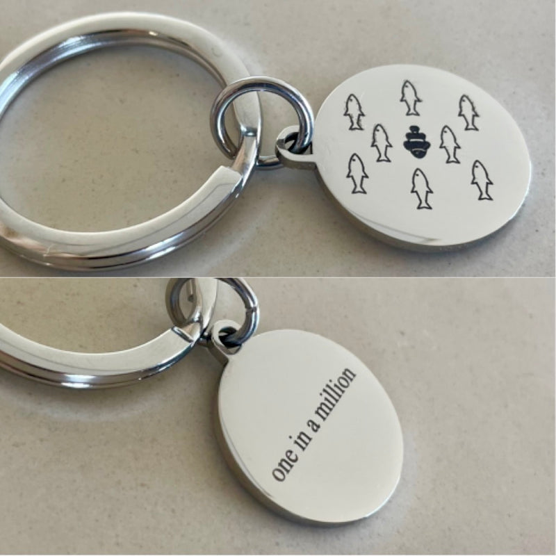 disc key ring engraved with one in a million