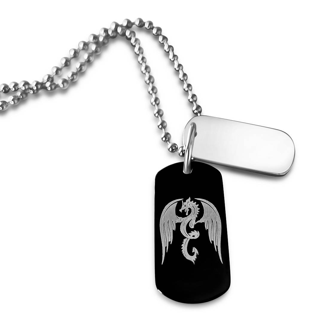 Double Dog Tags Men s Matte Black Shiny Steel Engraved Necklace