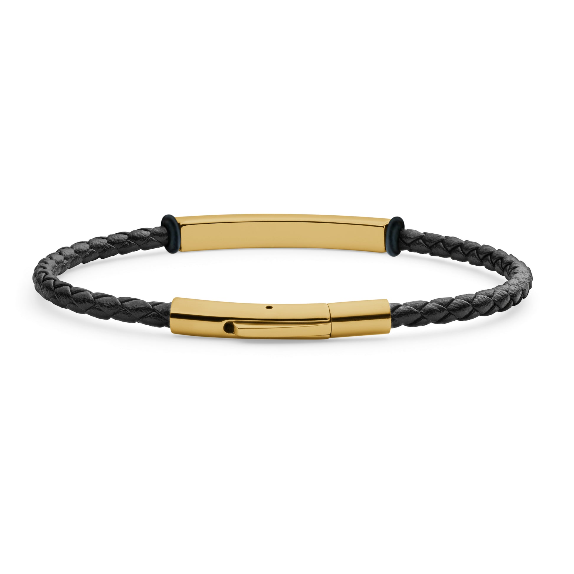 engrave the inside of this leather and gold steel bracelet