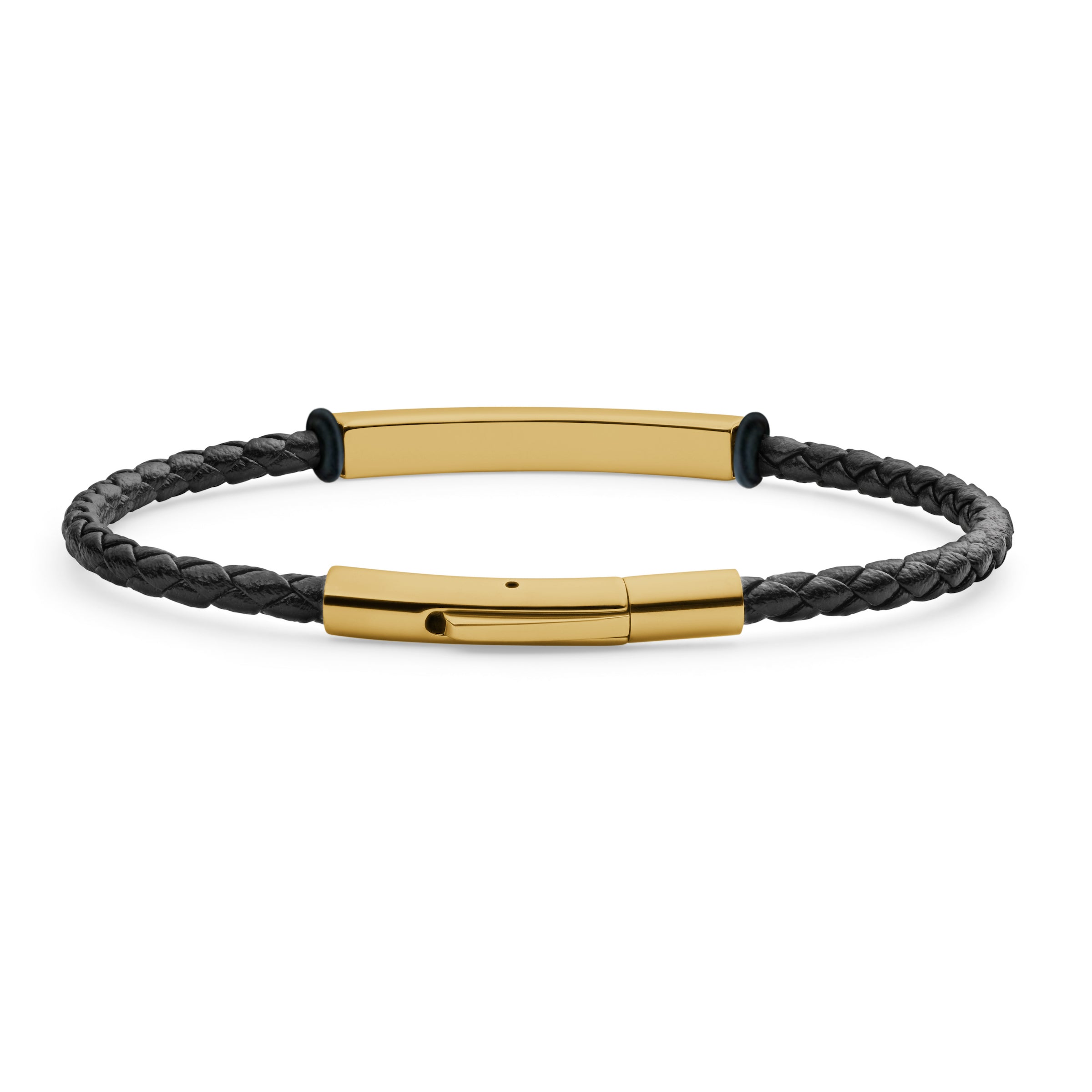 engrave the inside of this leather and gold steel bracelet