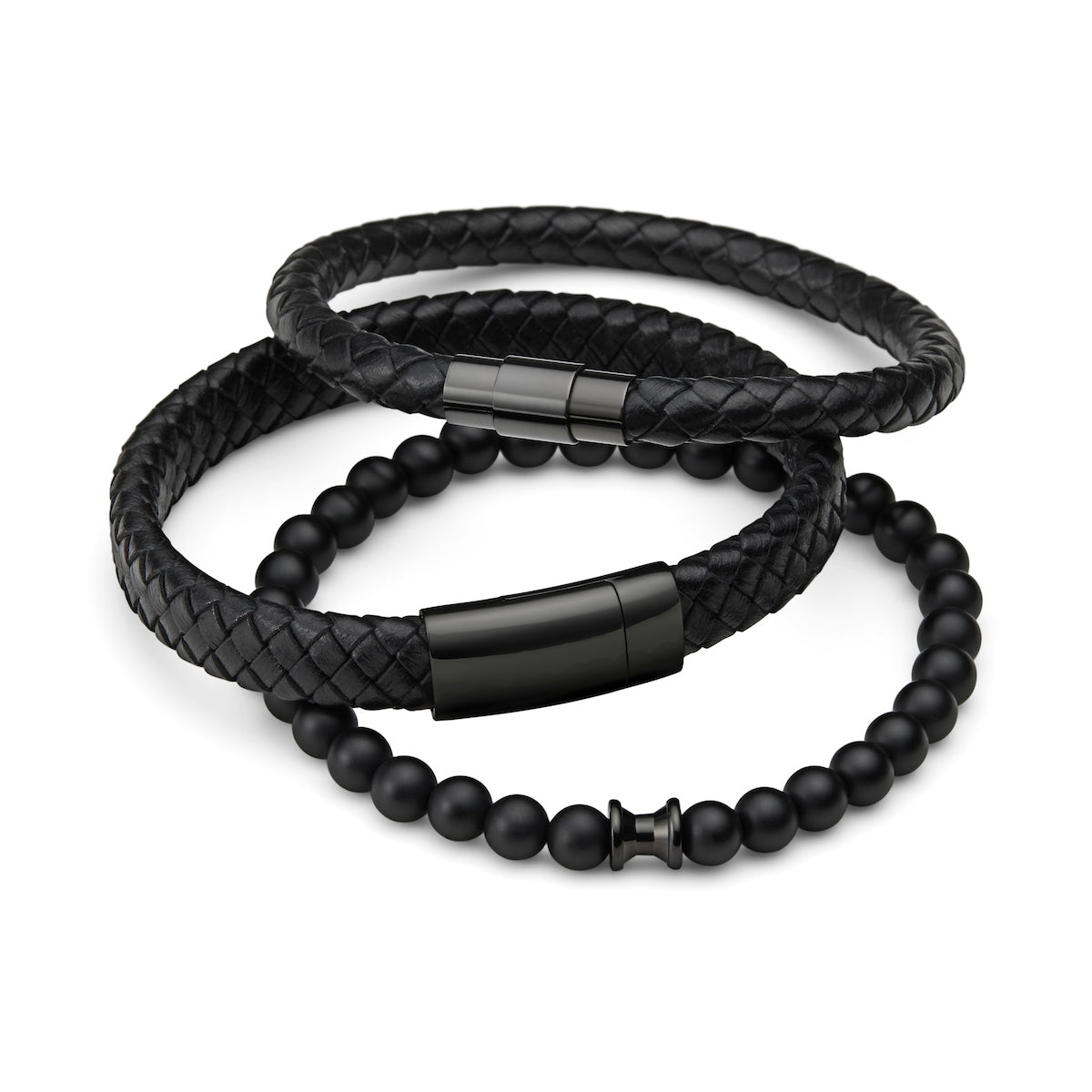 engrave this black leather bracelet set