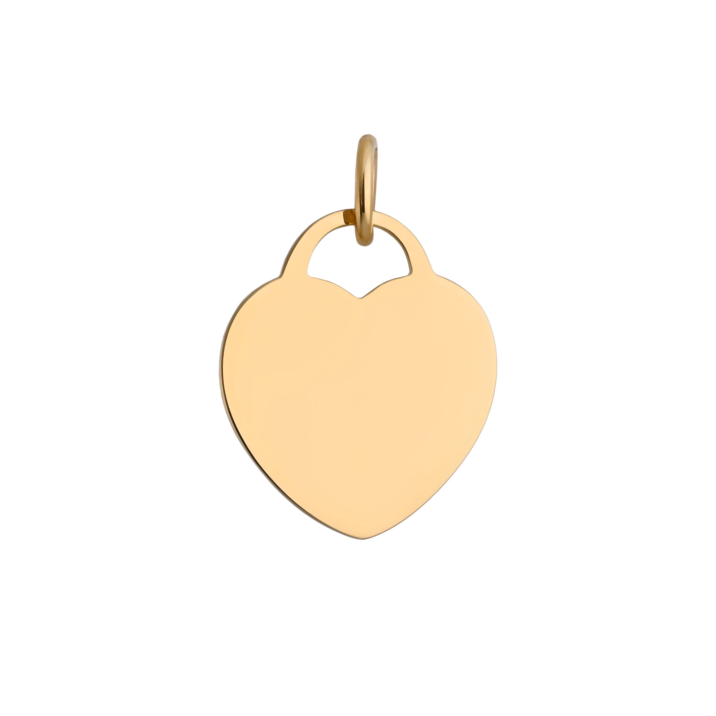 Front view of 9ct gold heart tag pendant, perfect for custom engraving from The Silver Store