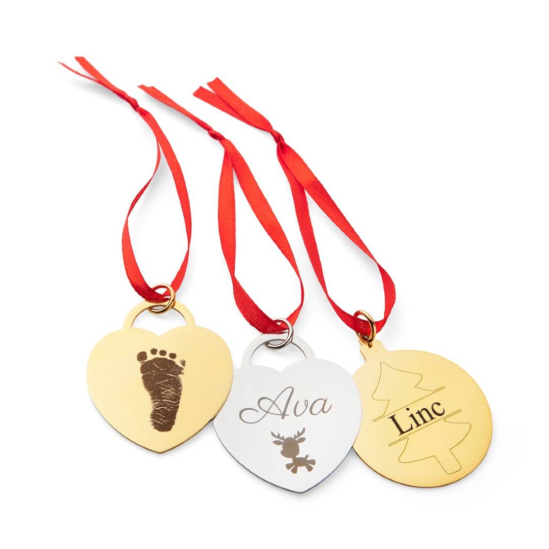 engraved Christmas tree decorations