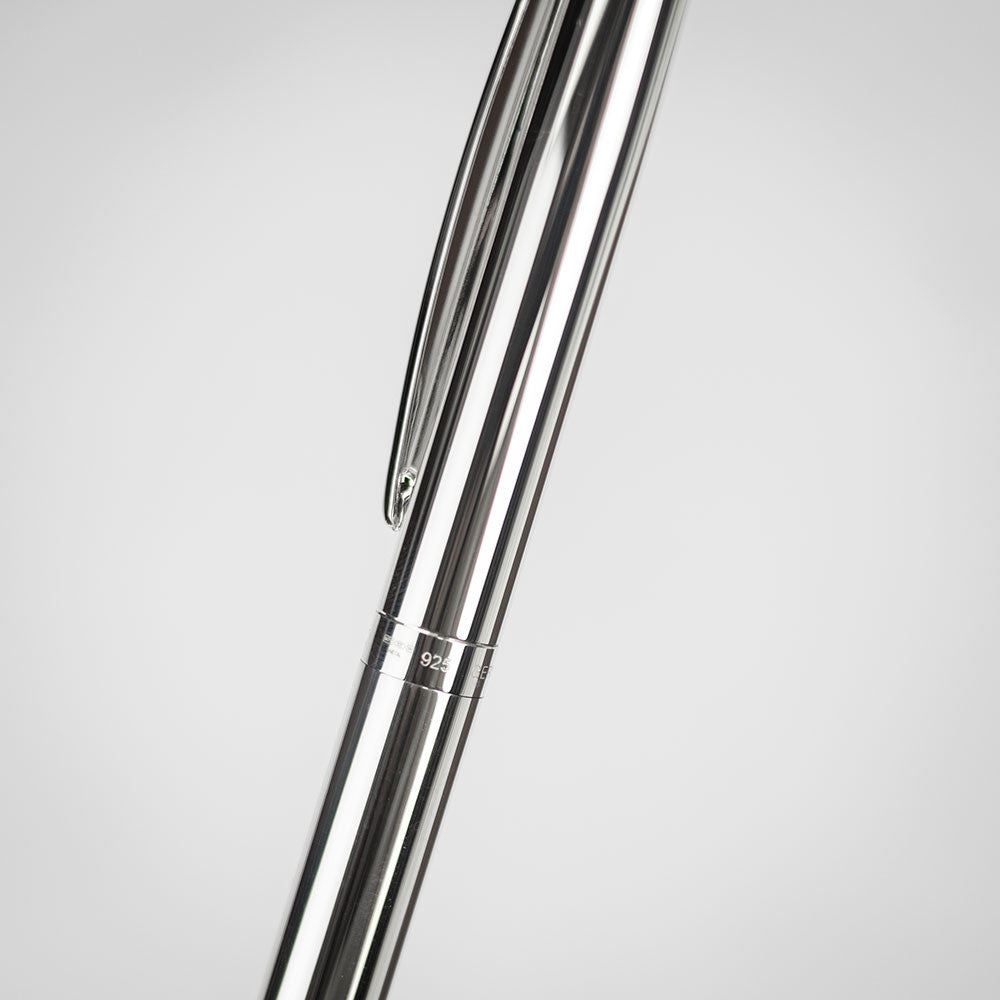 Close-up of engraving on Otto Hutt sterling silver ballpoint pen
