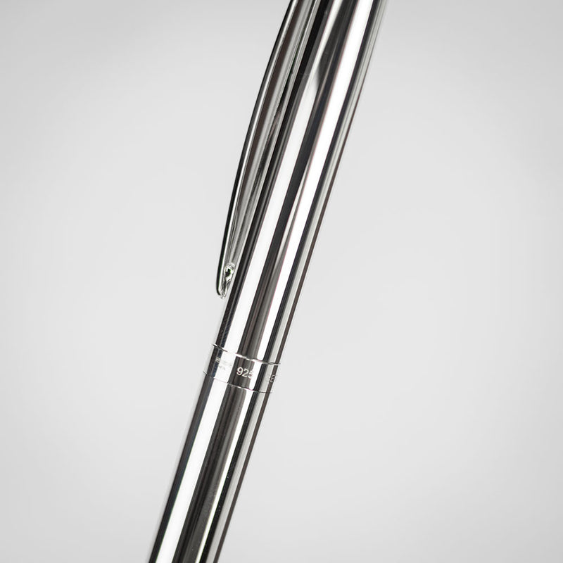 Close-up of engraving on Otto Hutt sterling silver ballpoint pen
