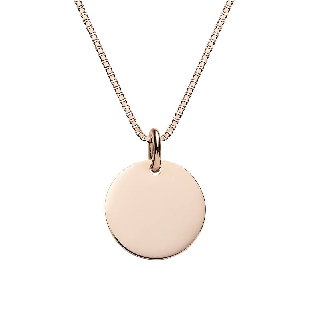 engraved rose gold disc necklace