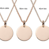 engraved rose gold discs on 3 different chains