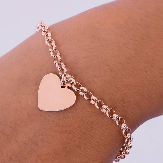 engraved rose gold pendant with belcher bracelet chain