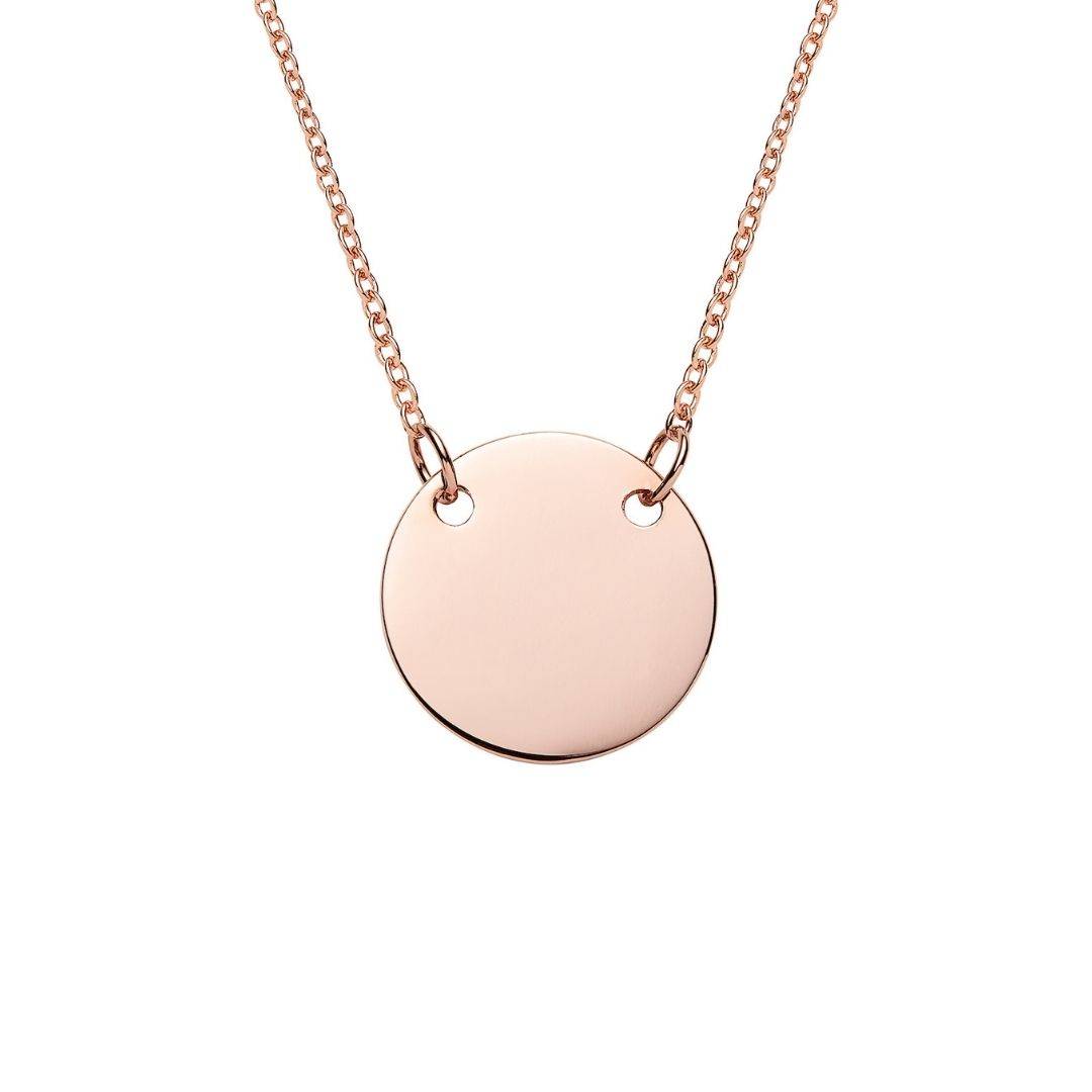 engraved rose gold suspended disc necklace